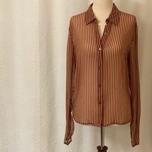 The Limited Red Beige Silk Long Sleeve Blouse
